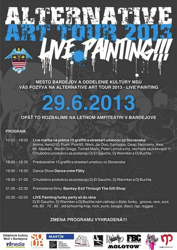 bardejov,vystava,amfiteater,Alternative Art Tour 2013,LIVE PAINTING,streetart,graffiti,Dance Show,Banksy,funky party